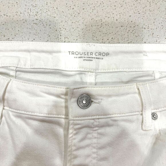 Chico's Trouser Crop White Denim Wide Leg Pants Size 14 / 2.5 - Picture 7 of 11